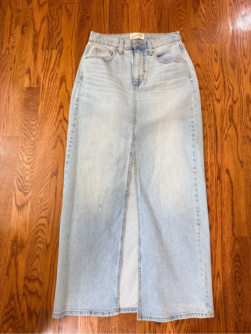 Universal Thread Light Blue Denim Maxi Skirt with Center Front Slit